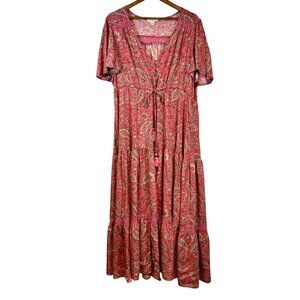 Aveology Paisley Boho Maxi Dress Size 22/24 Cottagecore Peasant Crochet Trim